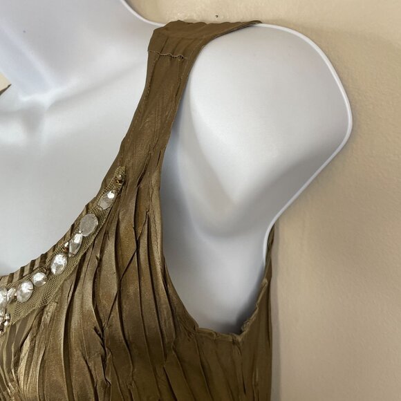 Vintage Y2K Golden Goddess Bronze Silky Satin Midi Dress Small Chiffon Party NYE - Picture 10 of 13